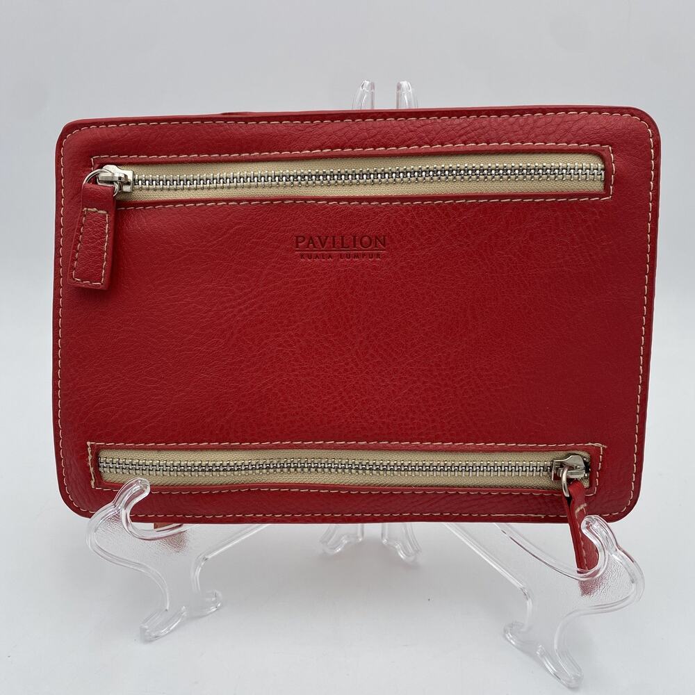 Pavilion Currency Wallet Red Orange Leather Pouch Kuala Lumpur Organizer NEW